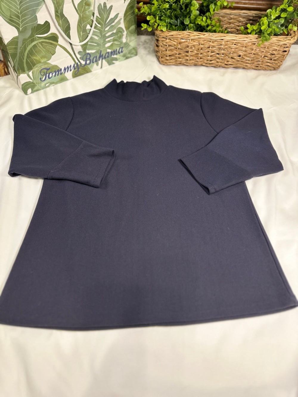 Ann Taylor Navy Mock Neck Top